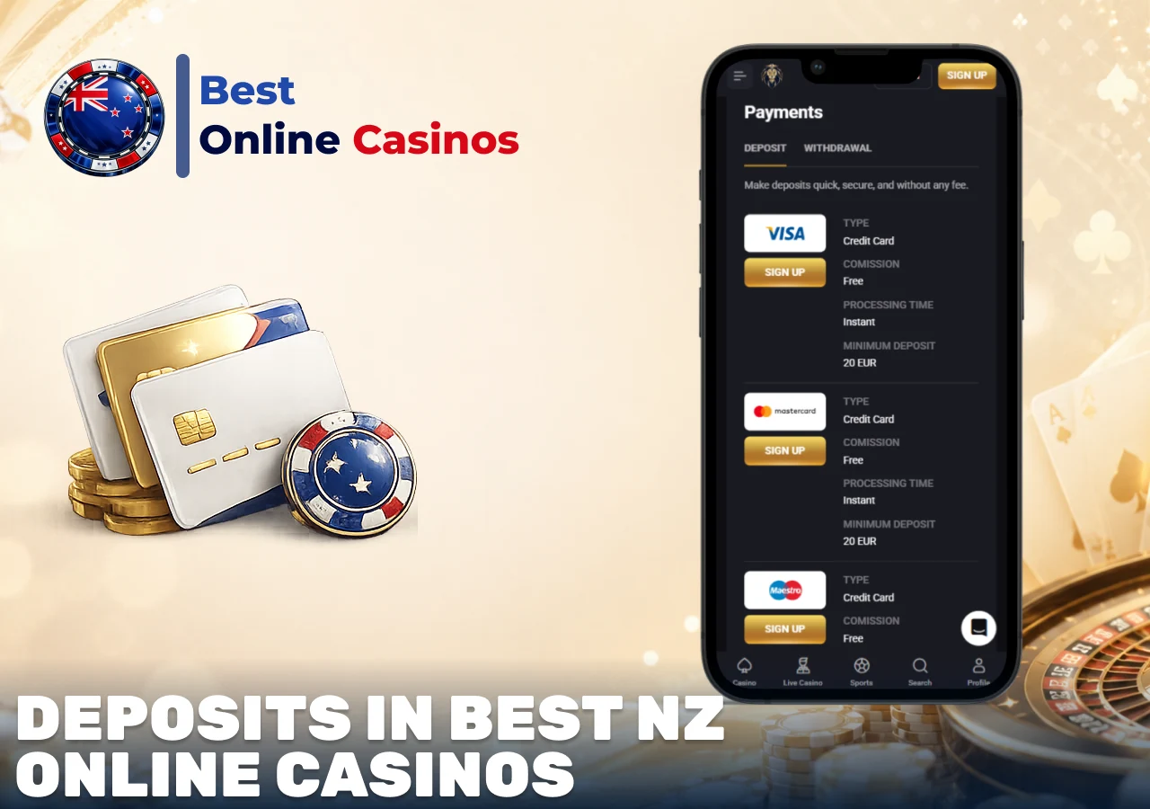 Deposits in best NZ online casinos using cards and secure payment methods